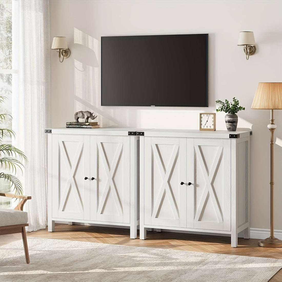 Farmhouse Sidetable – Dressoir – Buffetkast – Opbergkast – Haltafel – Compact Ontwerp – Stevig MDF Metalen Poten – Wit Met Bruin