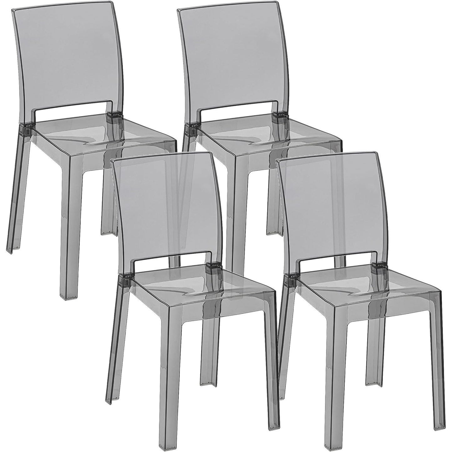 Kunststof Stoel – Transparante Stoel – Kuipstoel – Kruk – Eetkamerstoel – Ergonomische Gebogen Rugleuning – Duurzaam Polycarbonaat – Set van 4