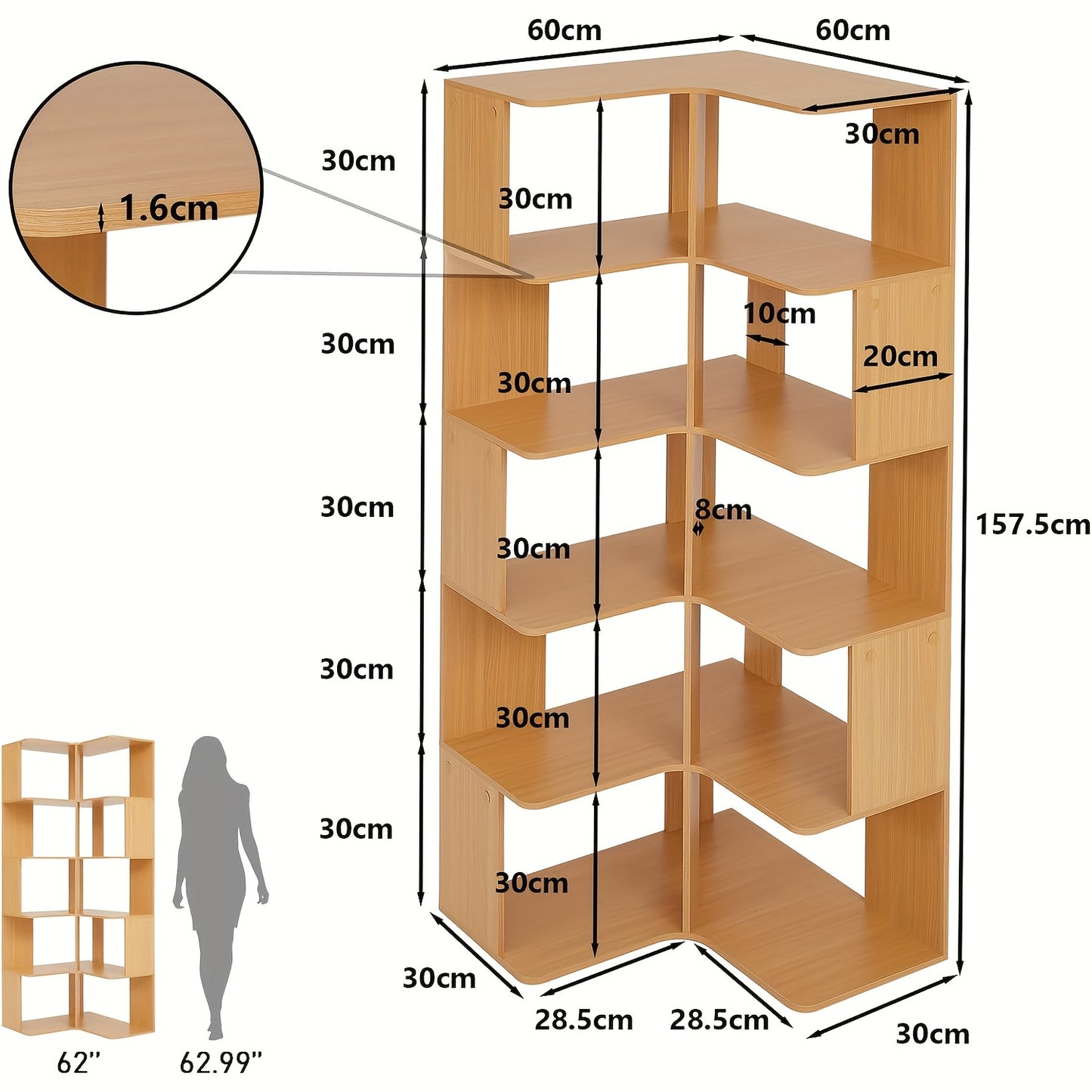 Boekenkast Open – Vloerplank – Boekenkast Met Planken – Wandrek – 6-laags Opbergkast – Houtkleur Metaalframe – 158 cm Breed – Stevig En Gemakkelijk Te Monteren