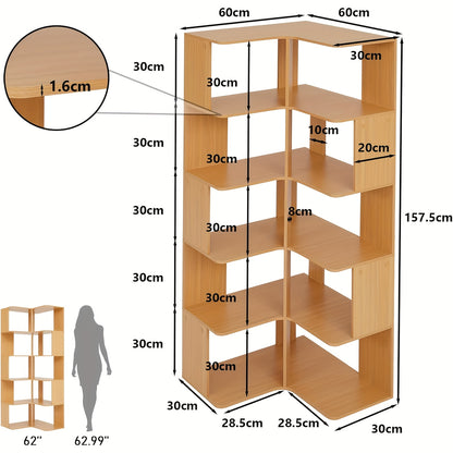 Boekenkast Open – Vloerplank – Boekenkast Met Planken – Wandrek – 6-laags Opbergkast – Houtkleur Metaalframe – 158 cm Breed – Stevig En Gemakkelijk Te Monteren