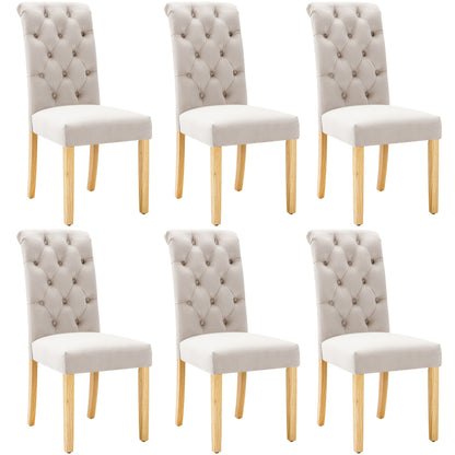 Eetkamerstoel – Stoel – Kuipstoel – Meubel – Lounge Stoel – Set Van 6 Beige Velvet Stoelen – Eikenhouten Poten – Metalen Frame