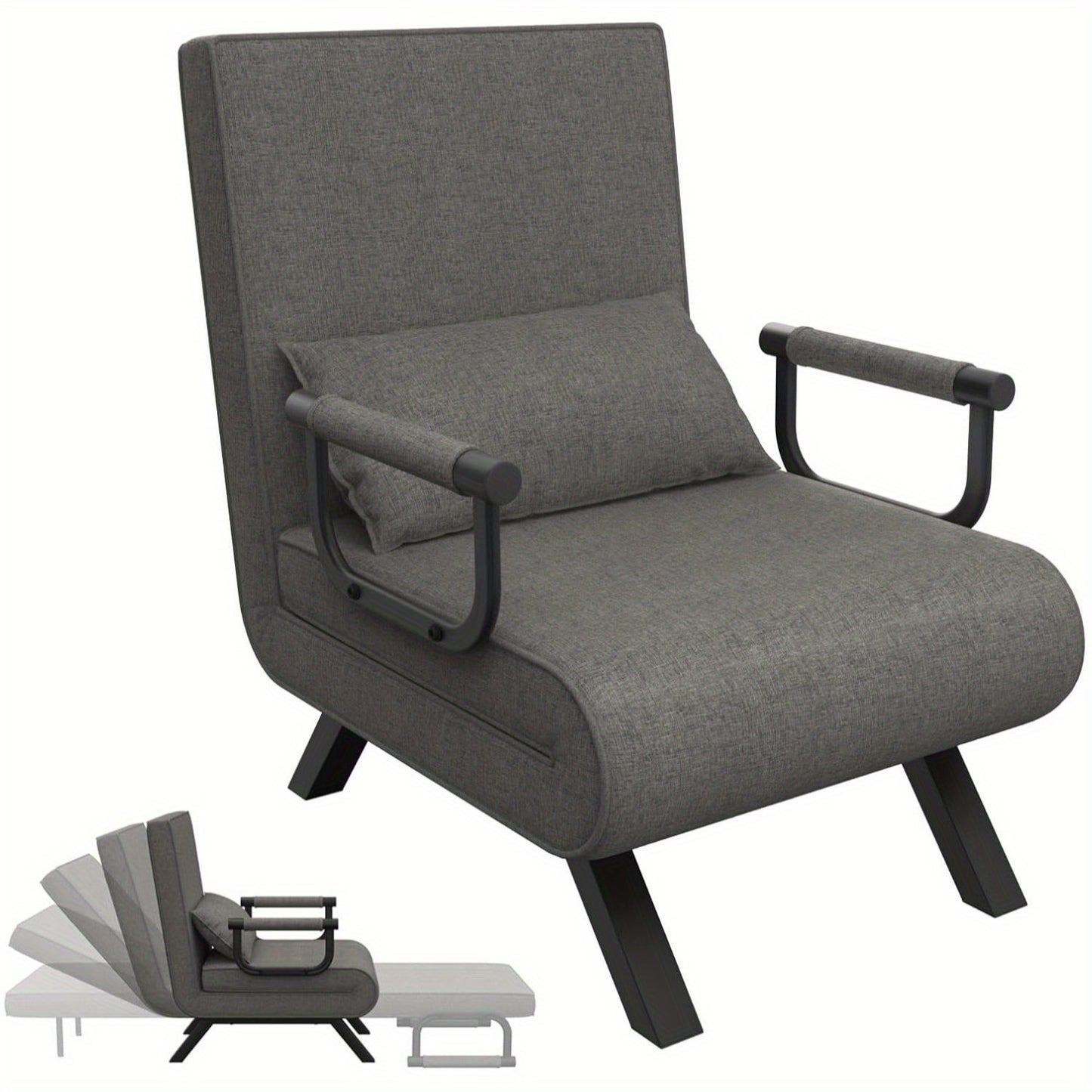 Slaapbank – Sofa Bed – Bedbank – Logeerbed – Slaapstoel – 3-in-1 Multifunctioneel – Verstelbare Rugleuning – Donkergrijs – Draagvermogen Tot 200 kg