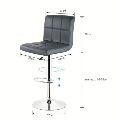 Barstoel – Barkruk – Barstoelen – Keukenstoel – Kruk – Verstelbare Zithoogte – 360° Draaibaar – Kunstleren Bekleding – Ergonomische Rugleuning – Set van 2 – Max. 150 kg
