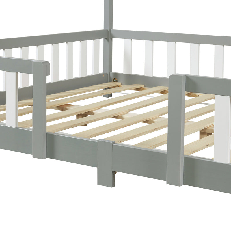 Kinderbed – Kinderbedden – Eenpersoonsbed – Hoogslaper – Stapelbed – Huisvormig Design – Valbeveiliging – Grenenhout – 140x200 cm
