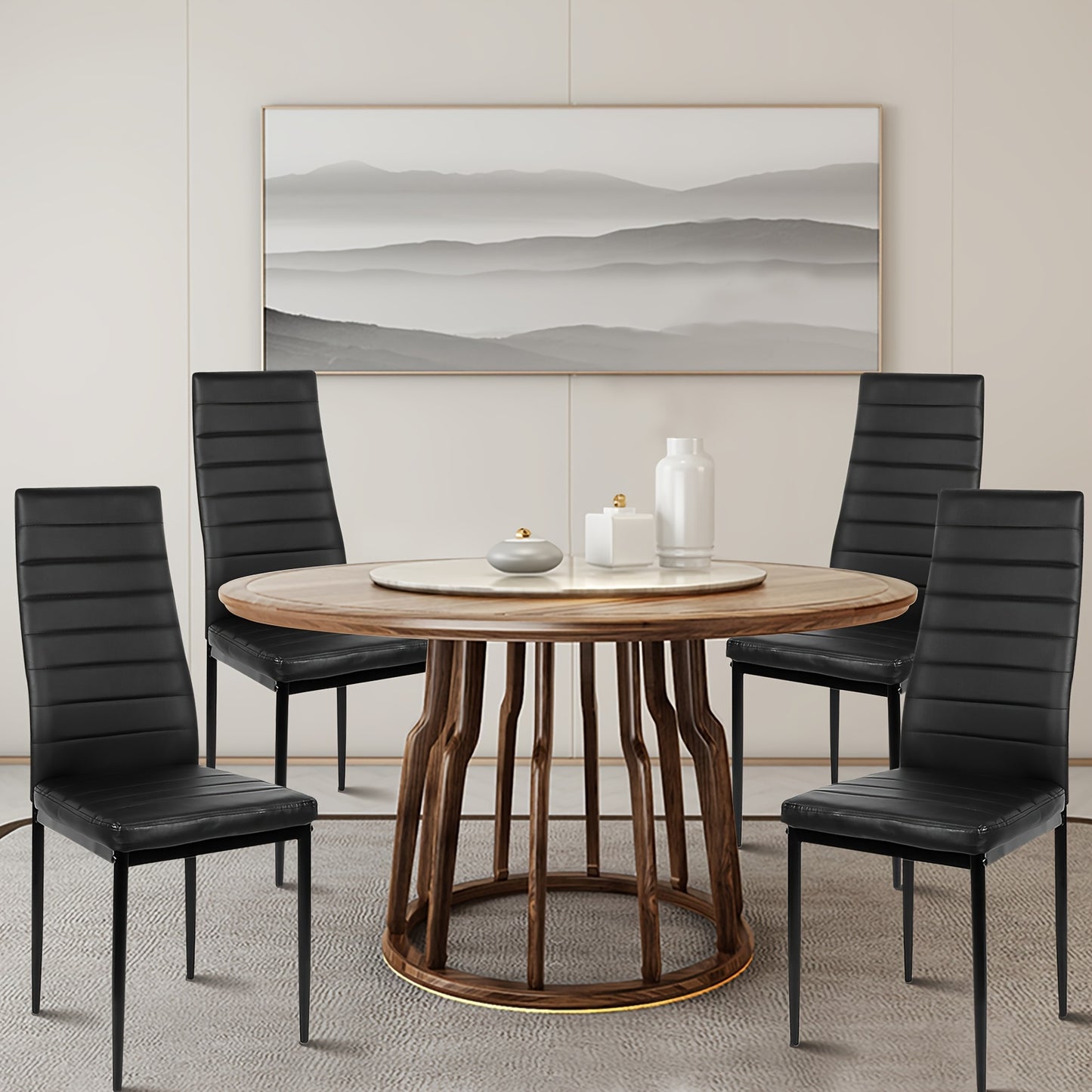 6pcs Dining Chair Set - High Back Faux Leather Kitchen Chair, 45cm Seat Height, Ergonomic Upholstered Seat For Kitchen, Dining Room, Restaurant - Armless Modern Comfortable Chairs (6pcss, Black)