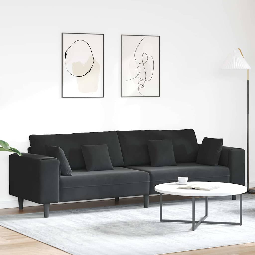 Velvet Bank – Fluwelen Sofa – Zitbank – Bankstel – Woonkamerbank – Zwart – Stevig Houten Frame – Comfortabele Foamvulling