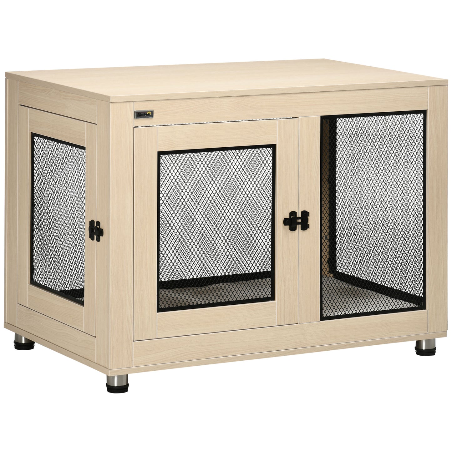 Hondenbench – Hondenkooi – Hondenverblijf – Hondenhok – Hondenrek – Grote Maat – Zwart Stalen Frame Met Houtlook – Uitneembaar Oxford Kussen