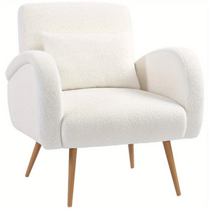 Living Room Armchair, Recliner, Fleece Cover, Armchair with Lumbar Cushion, Reading Armchair, Upholstered Seat for Living Room And Bedroom, Modern Armchair with High Backrest, Balcony, Fabric And Wooden Slats, Load Capacity U