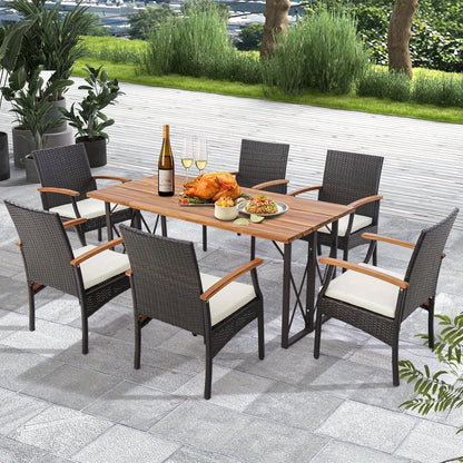 Tuinset Stoelen – Tuinstoelen – Buitenstoelen – Rieten Stoelen – Balkonstoelen – PE Rattan – Zachte Afneembare Kussens – Acaciahouten Armleuningen – Bruin