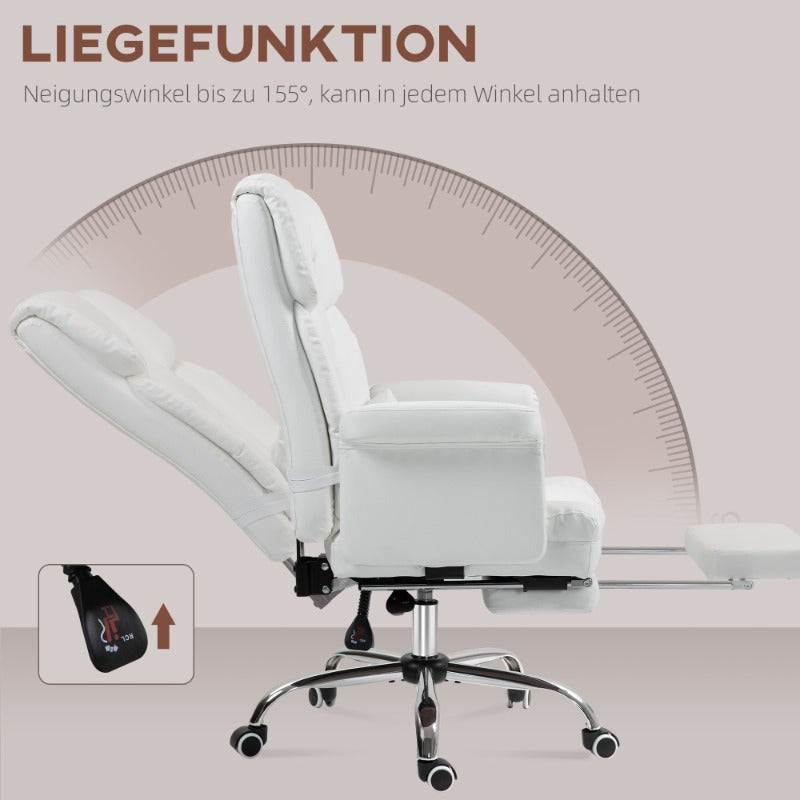 Ergonomische Bureaustoel – Kantoorstoel – Draaistoel – Werkstoel – Study Chair – Wit – Verstelbare Zithoogte – Ingebouwde Voetensteun
