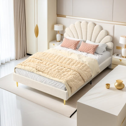 Double Bed Frame with Slatted Base and Headboard, 140 x 200 cm, Velvet, for Bedroom, bbbgddsbb (Mattress Not Included). 4fa54f6e