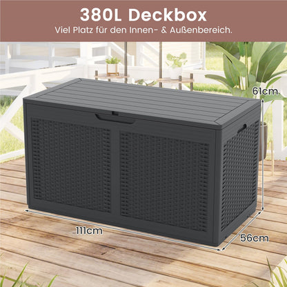 Opbergkist Buiten – Tuinbox – Opbergbox – Opbergkist Balkon – Opbergbank – 380 Liter – Weerbestendig Met Wieltjes