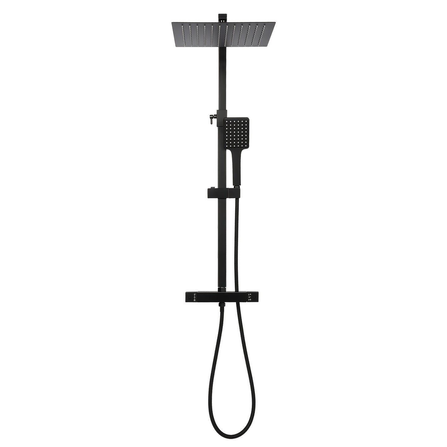 Doucheset – Regendouche Set – Douche Systeem – Douchekraan – Zwart Thermostaat – RVS Materiaal – Verstelbare Hoogte 80-122 cm – Veiligheidsvergrendeling 38°C