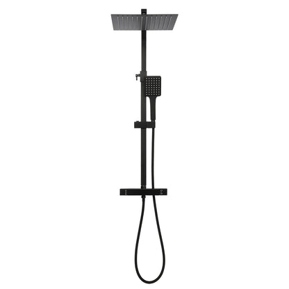 Doucheset – Regendouche Set – Douche Systeem – Douchekraan – Zwart Thermostaat – RVS Materiaal – Verstelbare Hoogte 80-122 cm – Veiligheidsvergrendeling 38°C