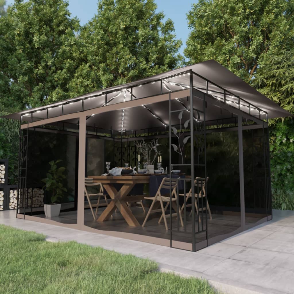 Tuinpaviljoen – Tuinkamer – Pergola – Prieel – Overkapping – Stevig Metalen Frame – Muskietennet Inclusief – 3x3x2,73 Meter – Taupe Kleur