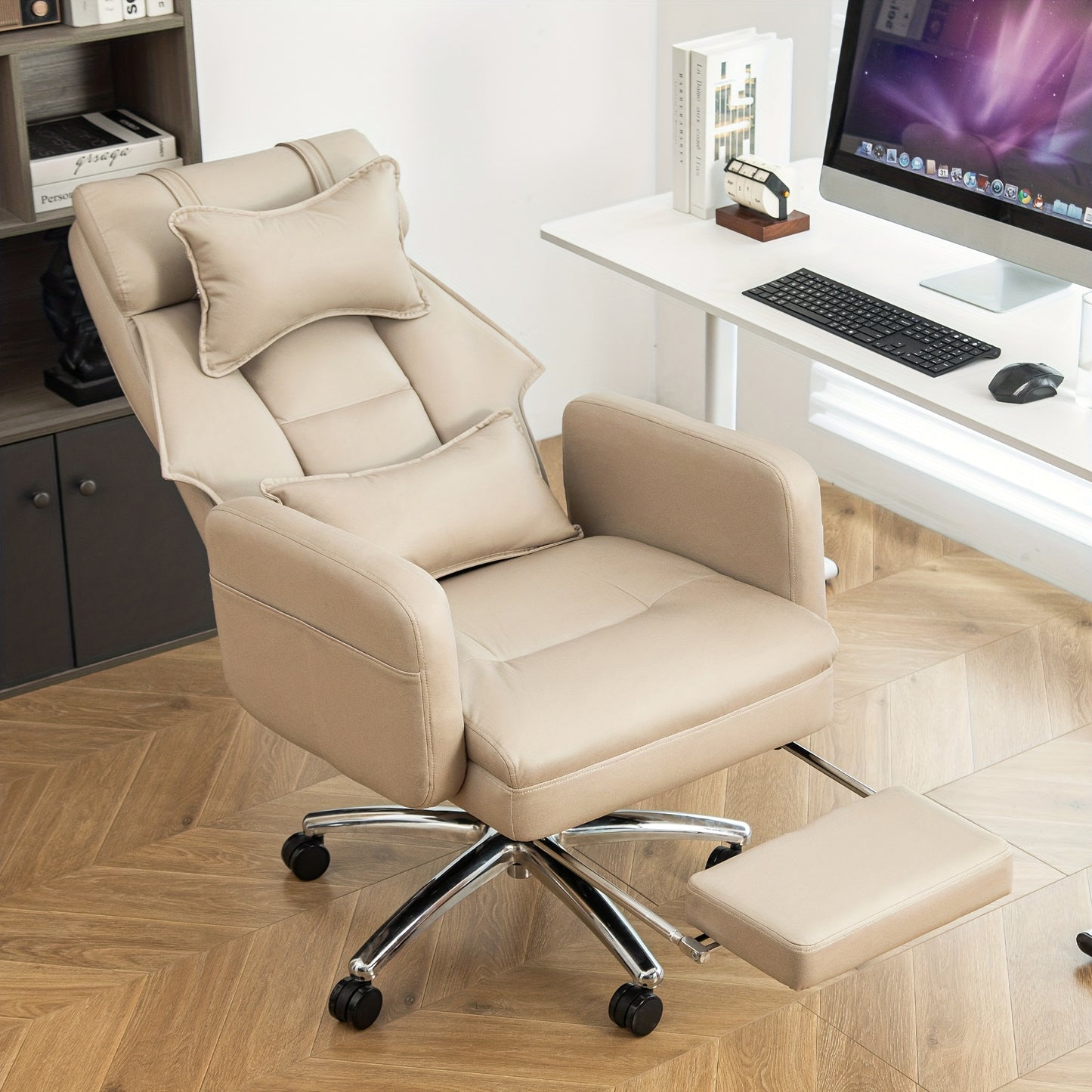 Ergonomische Relaxstoel – Draaistoel – Gamingstoel – Bureaustoel – Loungestoel – Grijs – 155° Verstelbare Rugleuning – Met Lenden- en Hoofdsteun