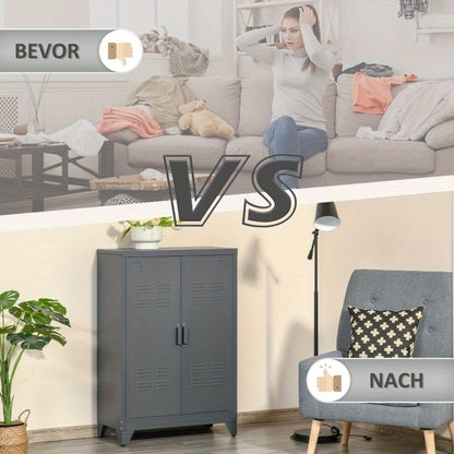 Archiefkast – Opbergkast – Kantoorkast – Dossierkast – Metalen Kast – Grijs – Lameldeuren – 2 Verstelbare Legborden – Stevig en Functioneel – 75x33x110 cm