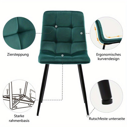 Eetkamerstoel – Stoel – Zithoekstoel – Keukenstoel – Design Stoel – Donkergroene Fluwelen Bekleding – Metalen Frame – Comfortabel En Stevig – Set Van 4