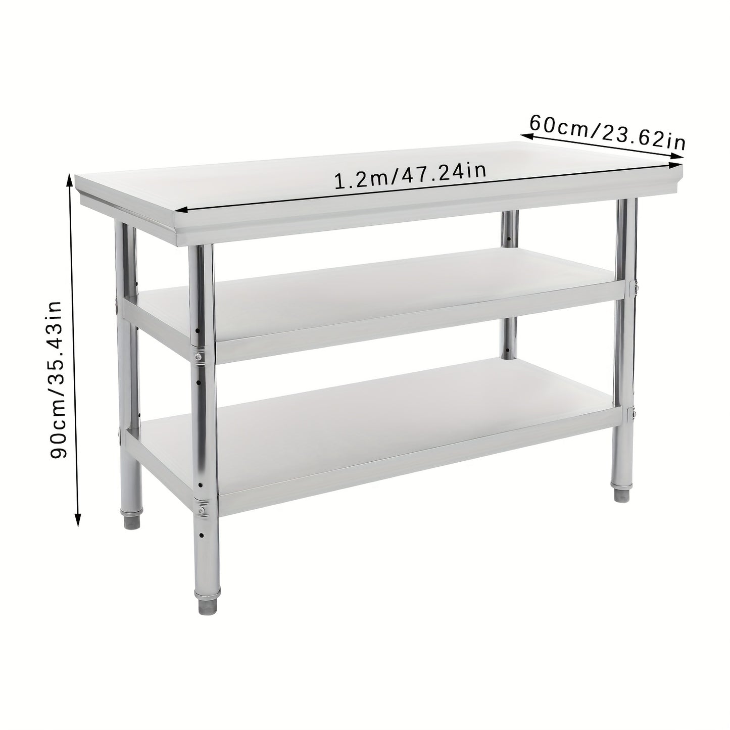 Werktafel – Werkbank – Keukentafel – RVS tafel – Prep tafel – 3-laags Opbergniveau – 119x61 cm – 201 Roestvrij Staal – Draagkracht 99,8 kg
