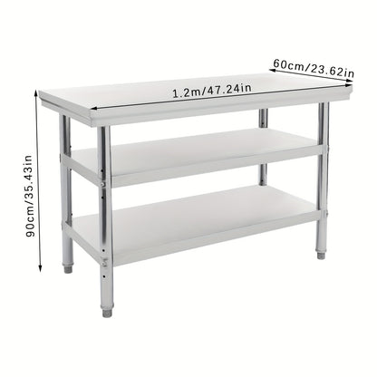 Werktafel – Werkbank – Keukentafel – RVS tafel – Prep tafel – 3-laags Opbergniveau – 119x61 cm – 201 Roestvrij Staal – Draagkracht 99,8 kg