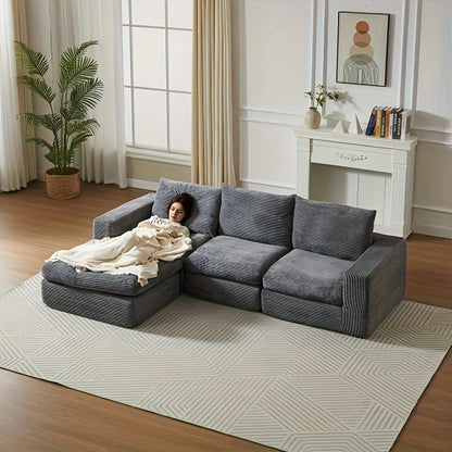 Loungebank – Hoekbank – Zitzakbank – Bankstel – Modulair Sofa – Diep Grijs – Verstelbare Rugleuning – Duurzaam Bamboe Frame