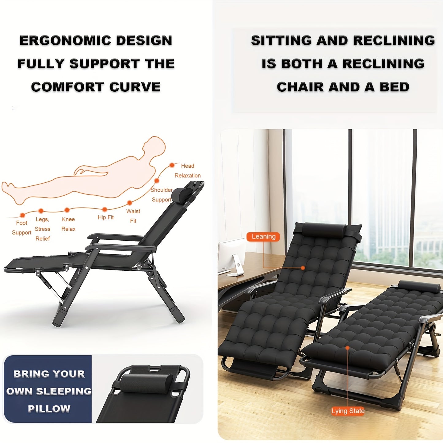 Opvouwbare Stoel – Vouwstoel – Campingstoel – Tuinstoel – Balkonstoel – Stevig Metalen Frame – Comfortabele Zwarte Kussens