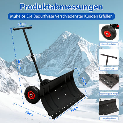 Sneeuwschuiver – Sneeuwschep – Sneeuwruimer – Bladschep – Winterschep – Met Wielen – 5-stand Hoogte Verstelbaar – Extra Brede 74 cm Schep – Metalen Constructie