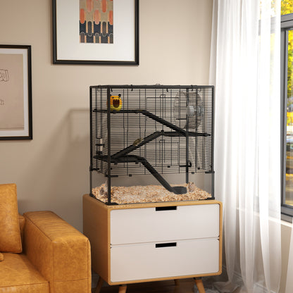 Dwerg Hamsterkooi – Hamsterkooi – knaagdierkooi – kleine huisdierenkooi – speelgoedkooi – Zwart – Gehard Glas Bodem – 4 Niveaus Met Looprad
