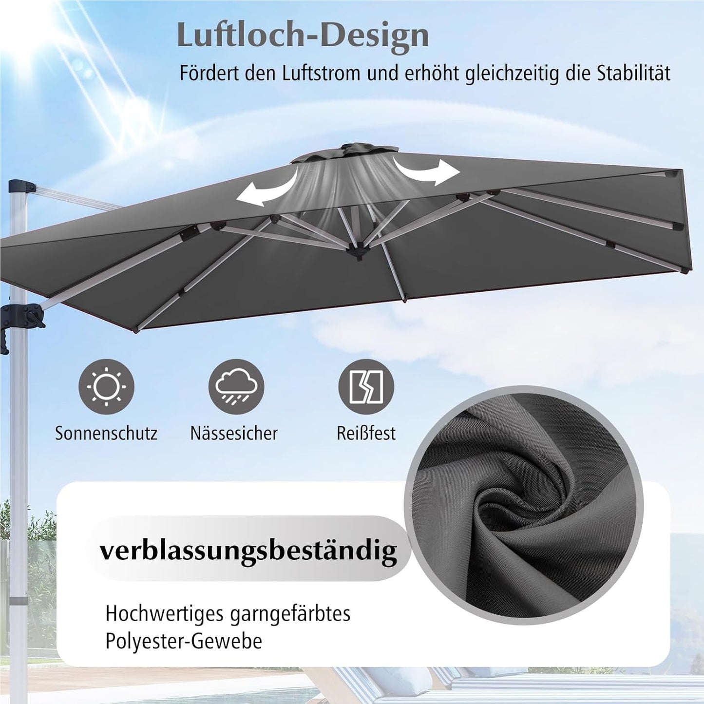 Zweefparasol – Hangparasol – Tuinparasol – Balkonscherm – Terrasparasol – Vierkant – 300x300 cm – Kantelbaar & 360° Draaibaar – Aluminium Frame & Waterafstotend Doek