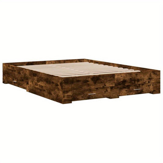 Bedombouw – Bedframe – Slaapkamermeubel – Onderstel – Bedbasis – 140x200 cm – Hardhout & Spaanplaat – 3-Laags Multilayer Design – Ruimtebesparend & Duurzaam