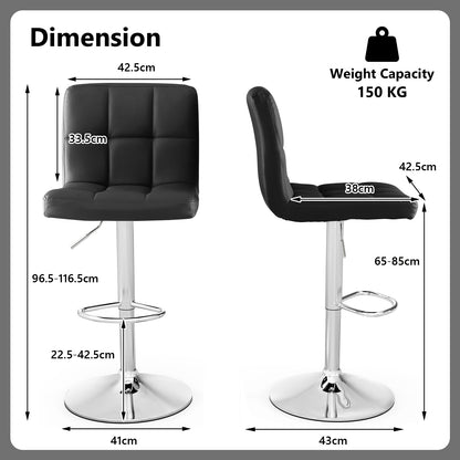Barkrukken – Barstoelen – Krukken – Barstoeltjes – Set Van 2 – Verstelbare Hoogte 65-85 cm – Kunstleer Met Rugleuning En Voetsteun
