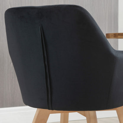 Eetkamerstoel – Keukenstoel – Stoel – Kuipstoel – Zwarte Velours Bekleding – Rubberwood Frame 54x57x80 cm