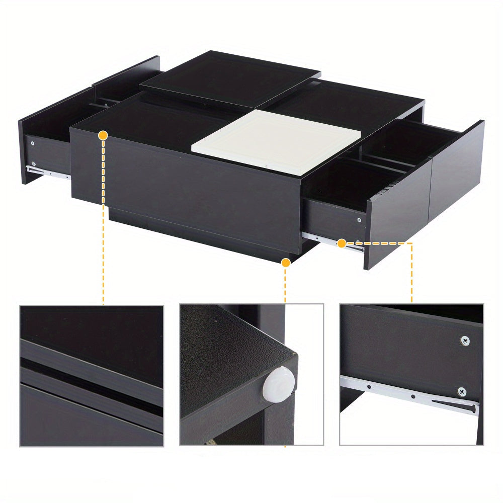 Salontafel – Koffietafel – Bijzettafel – Woonkamertafel – Tafeltje – Hoogglans Zwart – Wit Schuifblad – Compact 75x75x33,5 cm – Draagkracht 30 kg