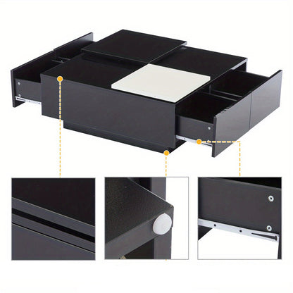 Salontafel – Koffietafel – Bijzettafel – Woonkamertafel – Tafeltje – Hoogglans Zwart – Wit Schuifblad – Compact 75x75x33,5 cm – Draagkracht 30 kg