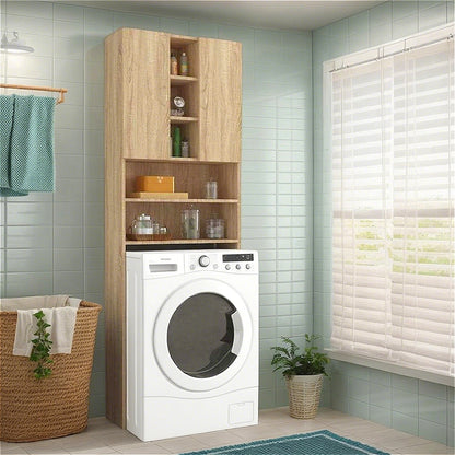 Wasmachinekast – Wasmachine Meubel – Wasmachine Ombouw – Opbergkast – Badkamerkast – Sonoma Eiken – 64x25,5x190 cm – Hoogwaardig Hout – Veel Opbergruimte