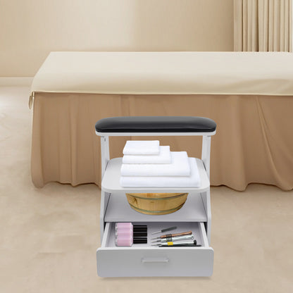 Nageltafel – Manicuretafel – Pedicuretafel – Nagelsalontafel – Werkbank – 3 Opbergniveaus – Brede Voetbadplatform – Vergrendelbare Zwenkwieltjes – Zwart
