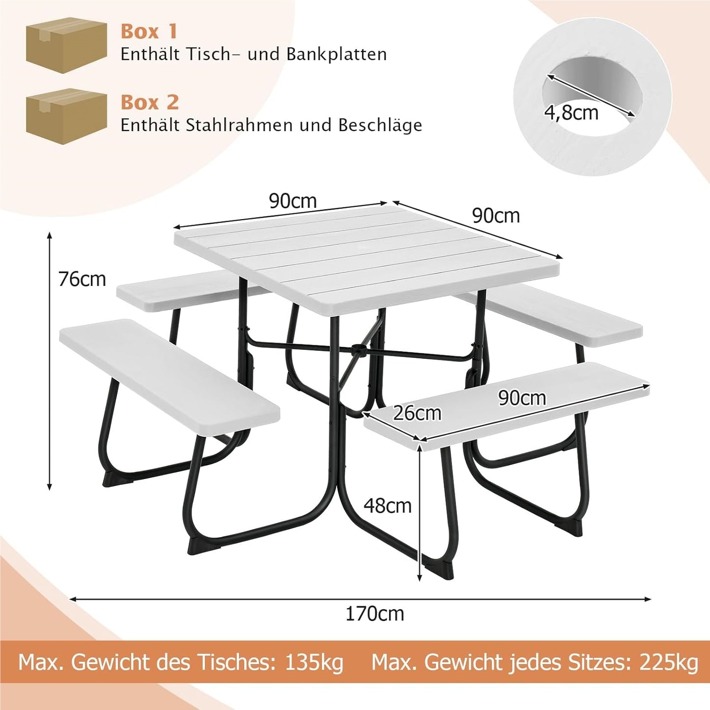 Tuinset 8 Personen – Tuinmeubel – Terrasset – Buitenmeubilair – Buiten Zitgroep – Vierkante Tafel – Weerbestendig HDPE – Parasolhouder