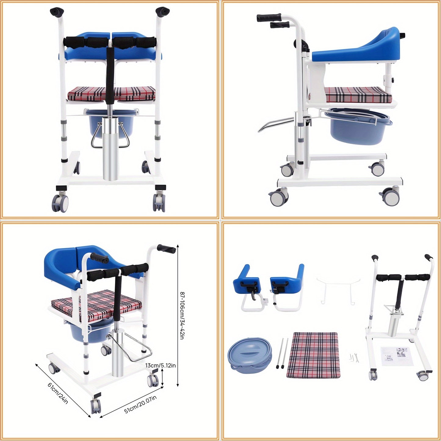 Liftstoel – Tilstoel – Transferstoel – Rolstoel – Mobiliteitsstoel – Hydraulisch Verstelbaar – Carbonstaal – Maximale Draagkracht 180 kg – Eenvoudige Hand- en Voetbediening