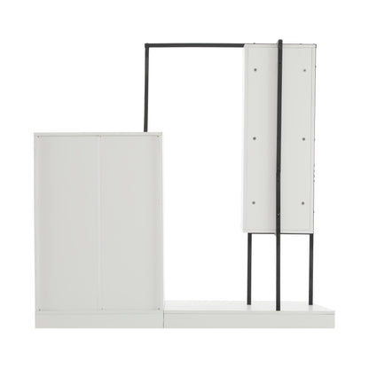 Modern White Metal Chest of Drawers & Wardrobe Set - Freestanding 5-Drawer Dresser with Hanger Rod, Heavy-Duty Non-Wood, Space-Saving Furniture for Small Spaces, Easy Assembly (No Wood Parts), 140x40x135cm)