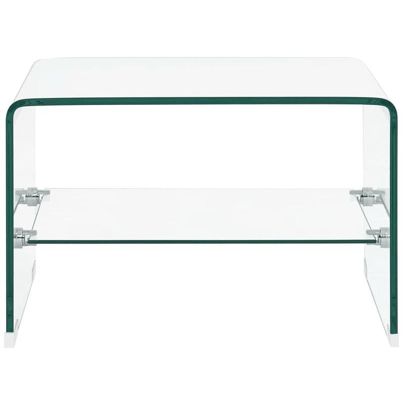 Salontafel – Koffietafel – Bijzettafel – Tafeltje – Woonkamertafel – Transparant Glasblad – Hardhouten Poten – 50x45x33 cm – Minimalistisch Design
