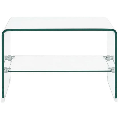Salontafel – Koffietafel – Bijzettafel – Tafeltje – Woonkamertafel – Transparant Glasblad – Hardhouten Poten – 50x45x33 cm – Minimalistisch Design