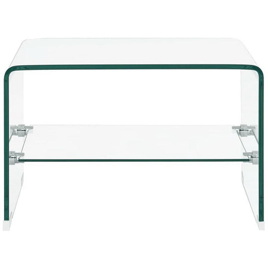 Salontafel – Koffietafel – Bijzettafel – Tafeltje – Woonkamertafel – Transparant Glasblad – Hardhouten Poten – 50x45x33 cm – Minimalistisch Design