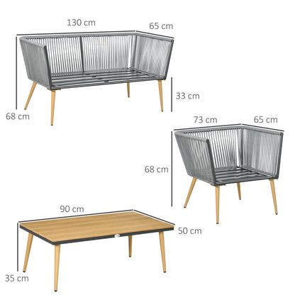 Tuinmeubelset – Tuinbank – Tuinstoel – Loungeset – Buitenmeubel – Grijs – Comfortabele Kussens – Weerbestendig Vlechtwerk