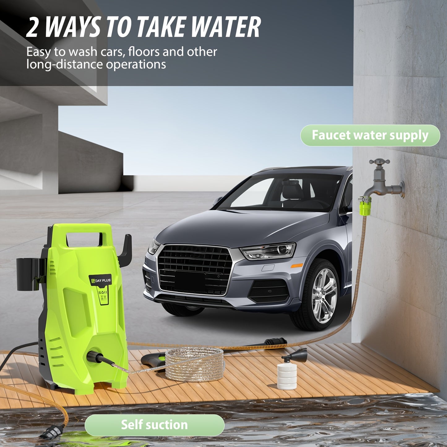 Pressure Washers, 90Bar High-Pressure 500L/H Flow Rate Electric Pressure Washers with 3in 1 Adjustable Nozzle & 7m Hose, Jet Washers for Cleaning Cars, Driveways, Patios, Fences