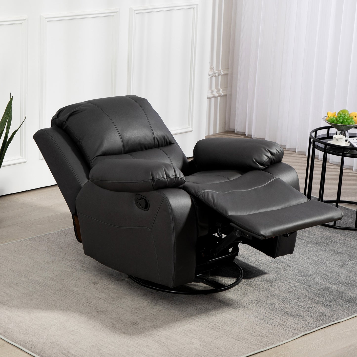 Relaxstoel – Verstelbare Fauteuil – Recliner – Draaistoel – Zitstoel – 360° Draaibaar – Stevig Stalen Frame Tot 150 Kg – Zwart Design 93x100x98 cm