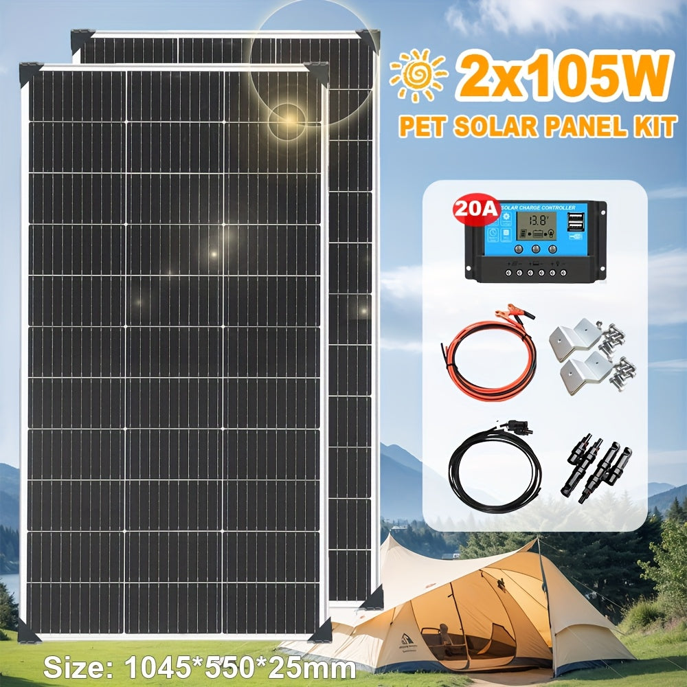 210W Zonnepanelensysteem – Zonnepanelen – Solar Panel Kit – Zonnecelmodule – Zonne-energie Set – Monokristallinen Zonnepanelen – 20A PWM-Controller – Duurzame PET-Panelen