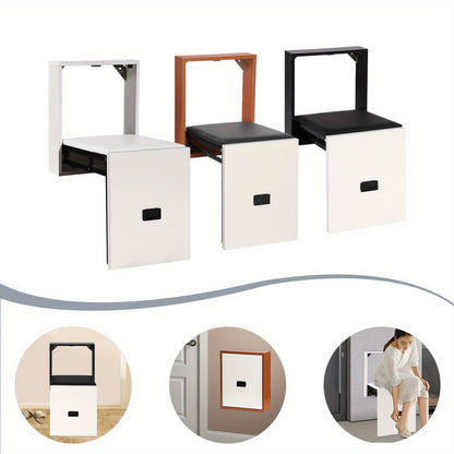 Opklapbare Wandkruk – Opklapbare Zitkruk – Wandstoel – Schoenenkruk – Compacte Kruk – Wit – Ruimtebesparend Design – Stevige Spaanplaat Met PVC Bekleding