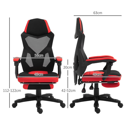 Gamingstoel – Gamestoel – Bureaustoel – Game Chair – Gamestoel – Ergonomisch Design – Verstelbare Hoogte Met Voetsteun – Polyester Zwart/Rood 58x63x112-122 cm