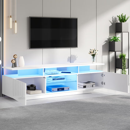 TV Meubel – TV Kast – TV Dressoir – Entertainment Meubel – Media Meubel – Wit Hoogglans – 160 cm Breed – MDF Met Gehard Glas