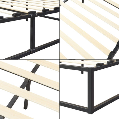 Bedframe – Metalen Bed – Bedframe Met Lattenbodem – Stabiel Bed – Tweepersoonsbed – Zwart – Stevig Gecoat Staal – Onderhoudsvriendelijk